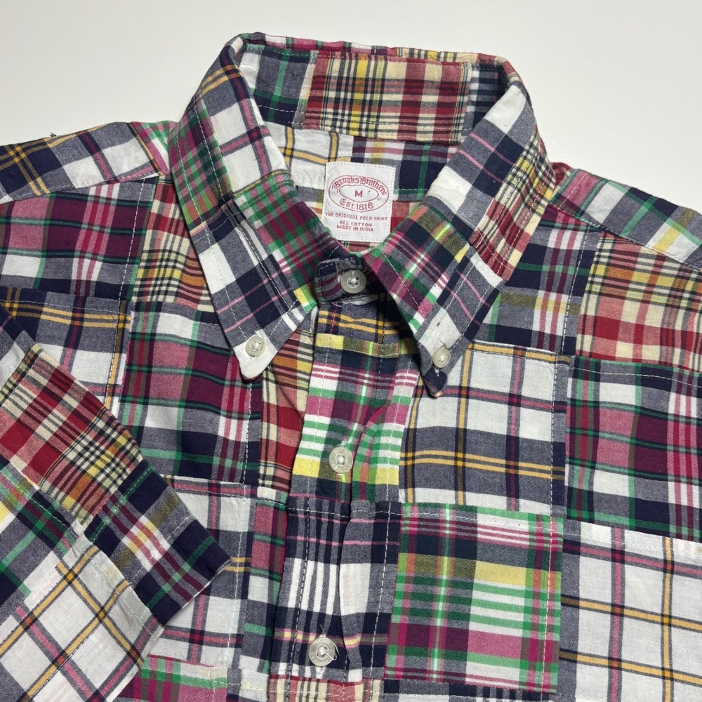Brooks Brothers Patchwork Madras Men's M Plaid Short Sleeve Button Down Shirt